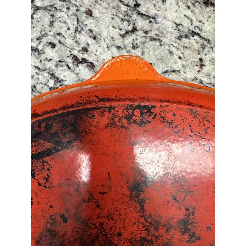 Le Creuset #26 Red Enameled Cast Iron Square Grill Pan Skillet Griddle Orange